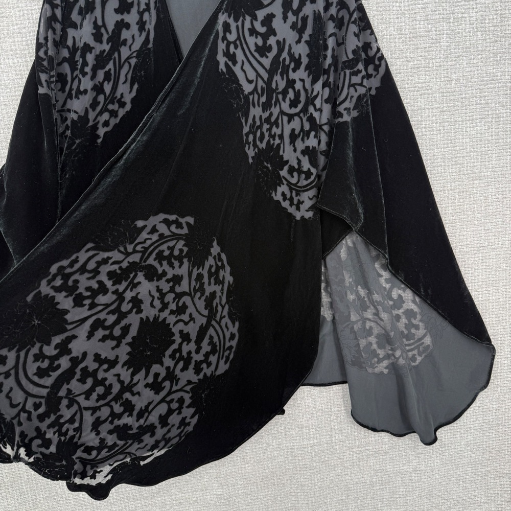 Vintage Velvet Burnout Kimono Wrap Women OS Flowy Medallion Black Goth Boho - Picture 7 of 8